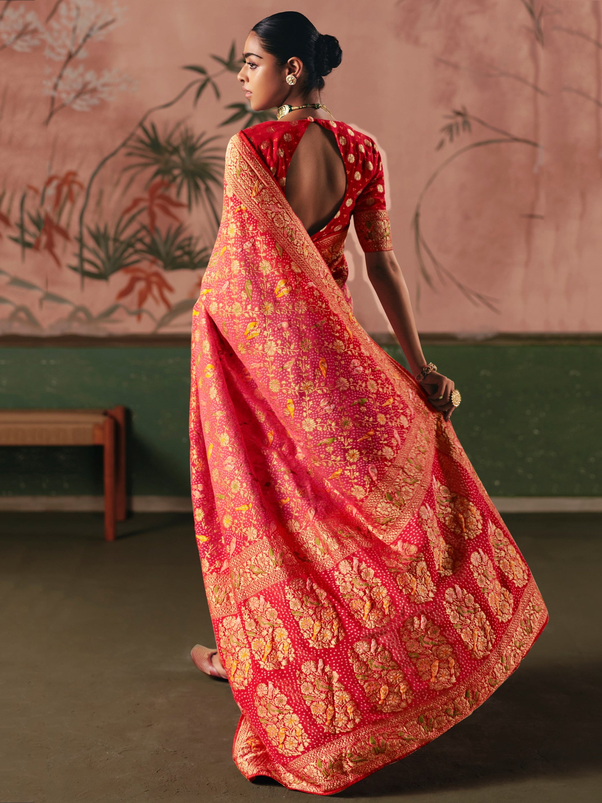 Lovable Coral Red Zari Weaving Silk Wedding Wear Saree With Blouse