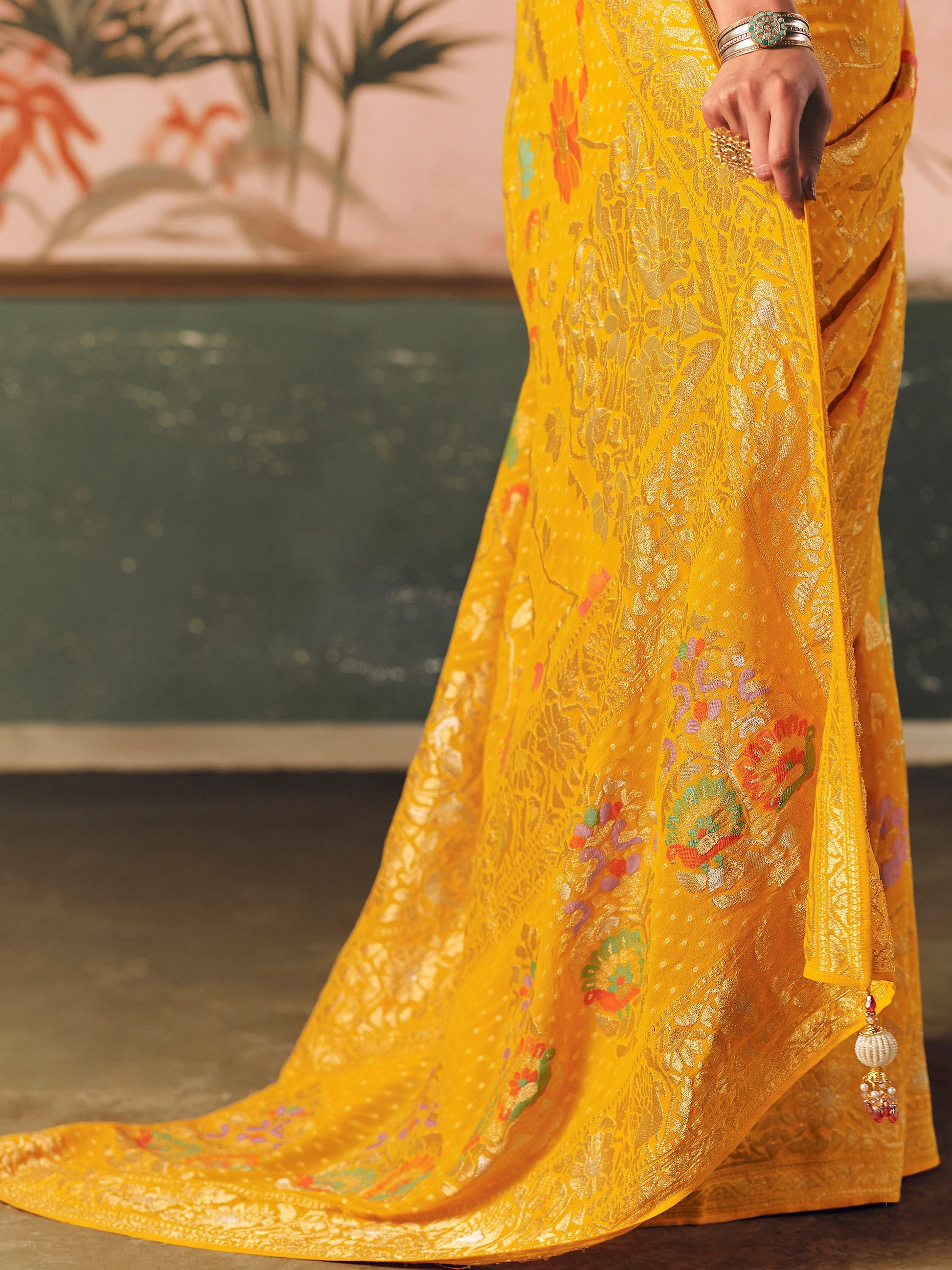 Delightful Yellow Zari Weaving Silk Haldi Wear Saree With Blouse