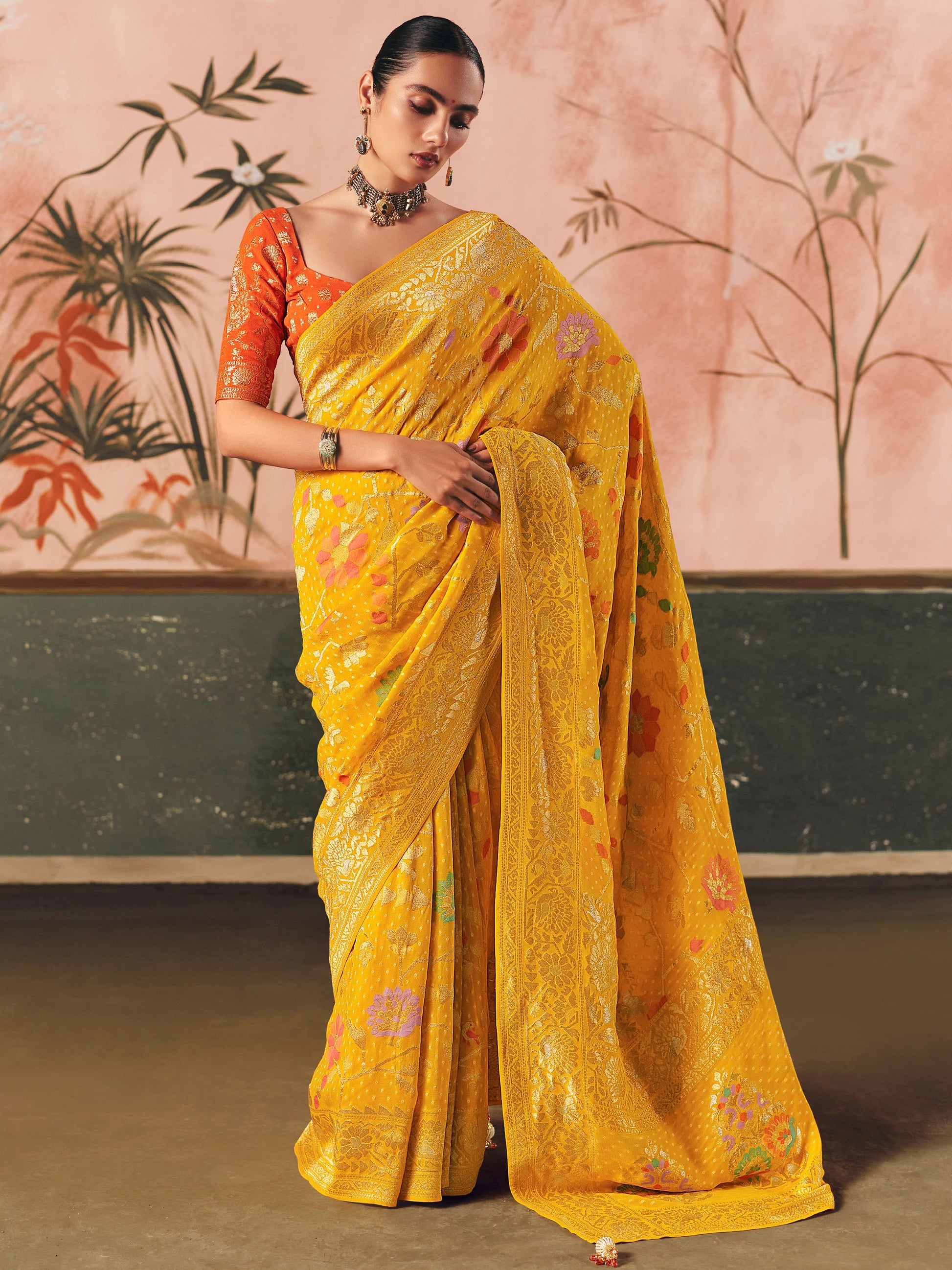 Delightful Yellow Zari Weaving Silk Haldi Wear Saree With Blouse