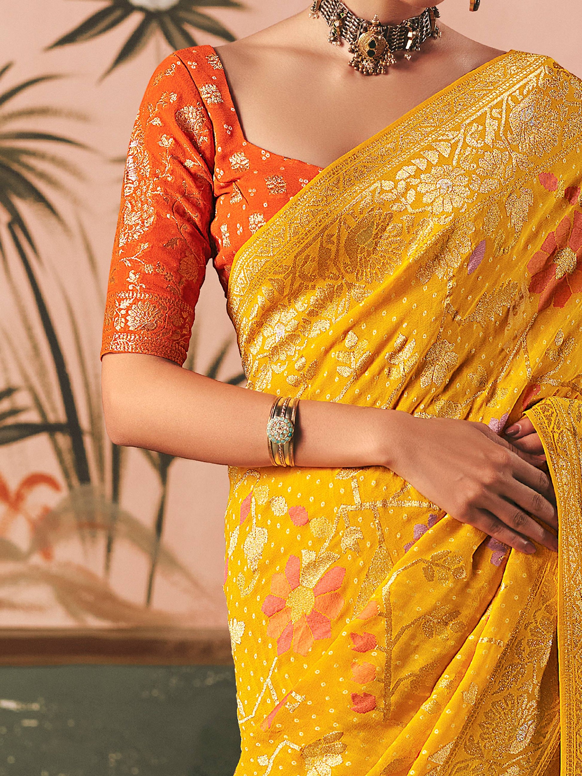 Delightful Yellow Zari Weaving Silk Haldi Wear Saree With Blouse