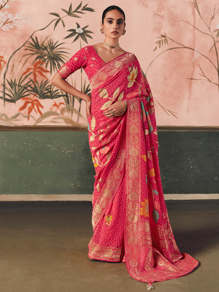 Notable Red Weaving Work Silk Traditional Saree With Blouse