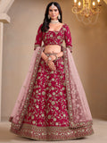 Wonderful Pink Embroidered Silk Wedding Lehenga Choli With Dupatta