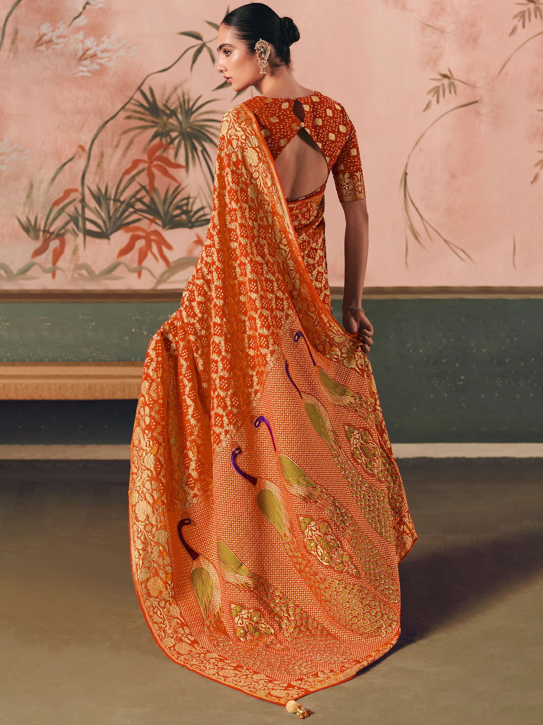 Adorable Orange Zari Weaving Work Silk Festive Wear Saree With Blouse