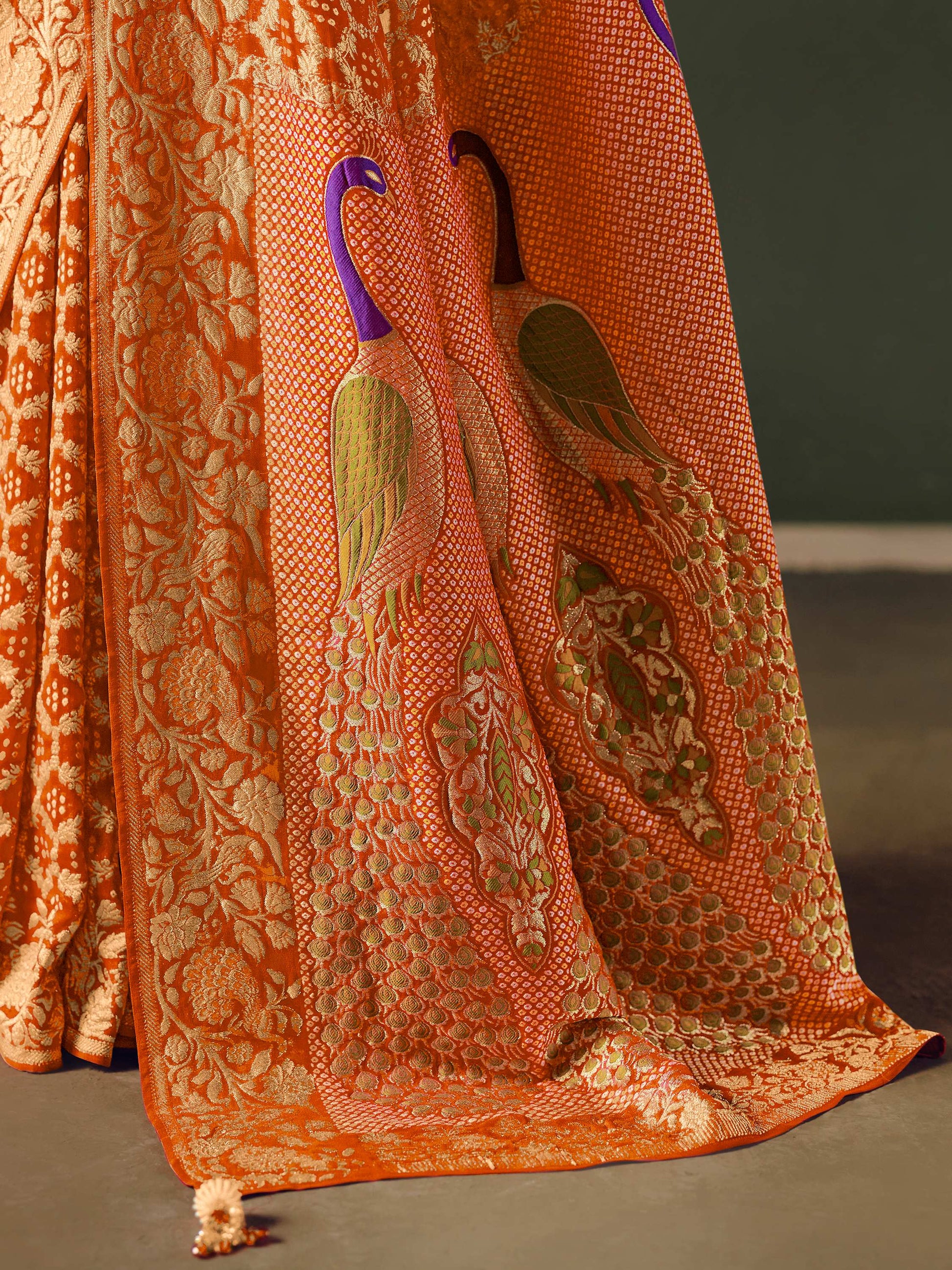 Adorable Orange Zari Weaving Work Silk Festive Wear Saree With Blouse