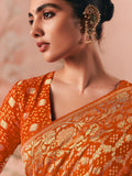 Adorable Orange Zari Weaving Work Silk Festive Wear Saree With Blouse