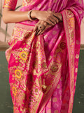 Precious Hot Pink Zari Weaving Silk Evening Wear Saree With Blouse