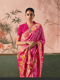 Precious Hot Pink Zari Weaving Silk Evening Wear Saree With Blouse