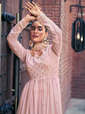 Pretty Baby Pink Embroidered Georgette Readymade Palazzo Suit