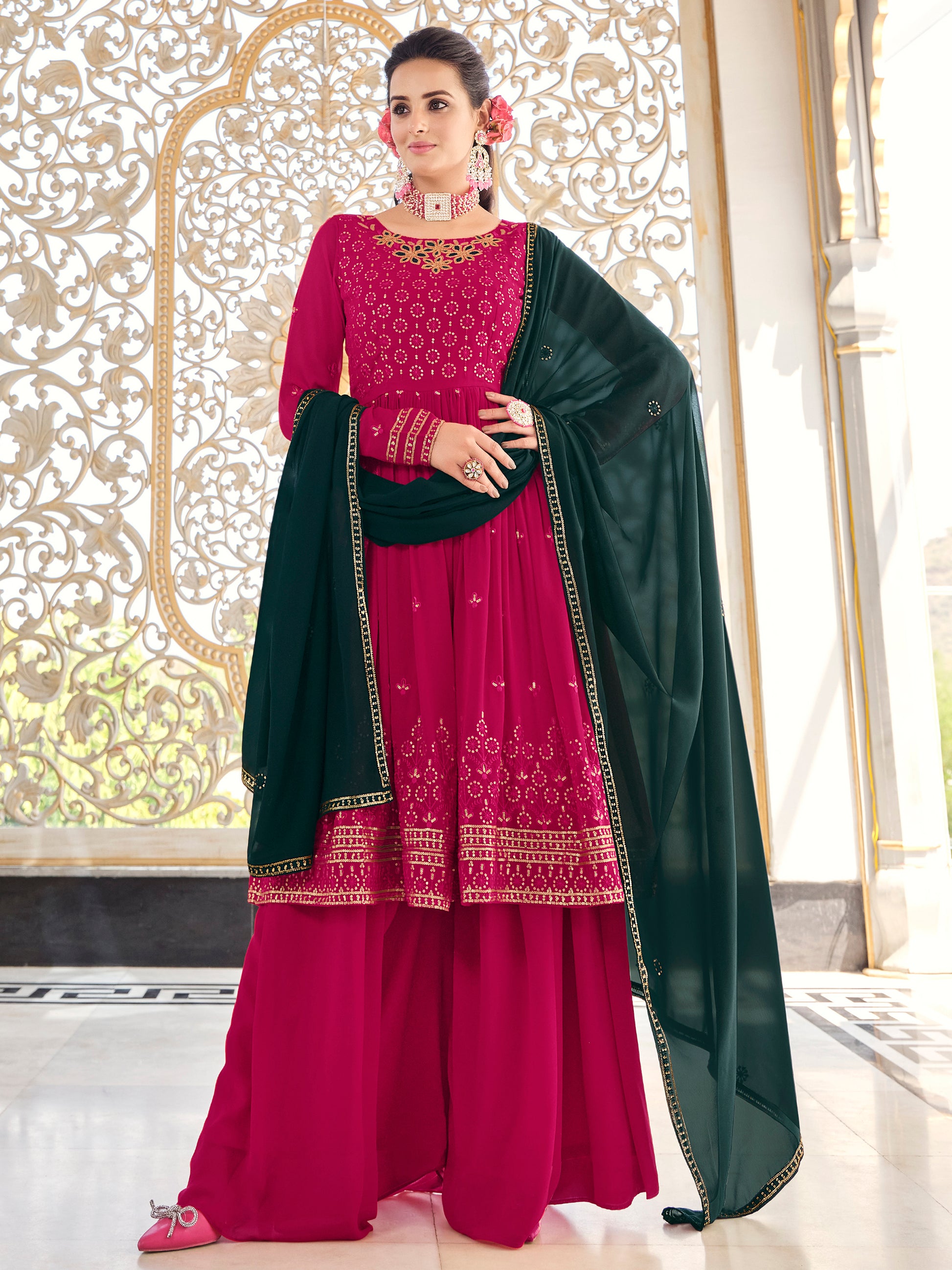 Gorgeous Rani Pink Sequins Georgette Event Wear Salwar Kameez