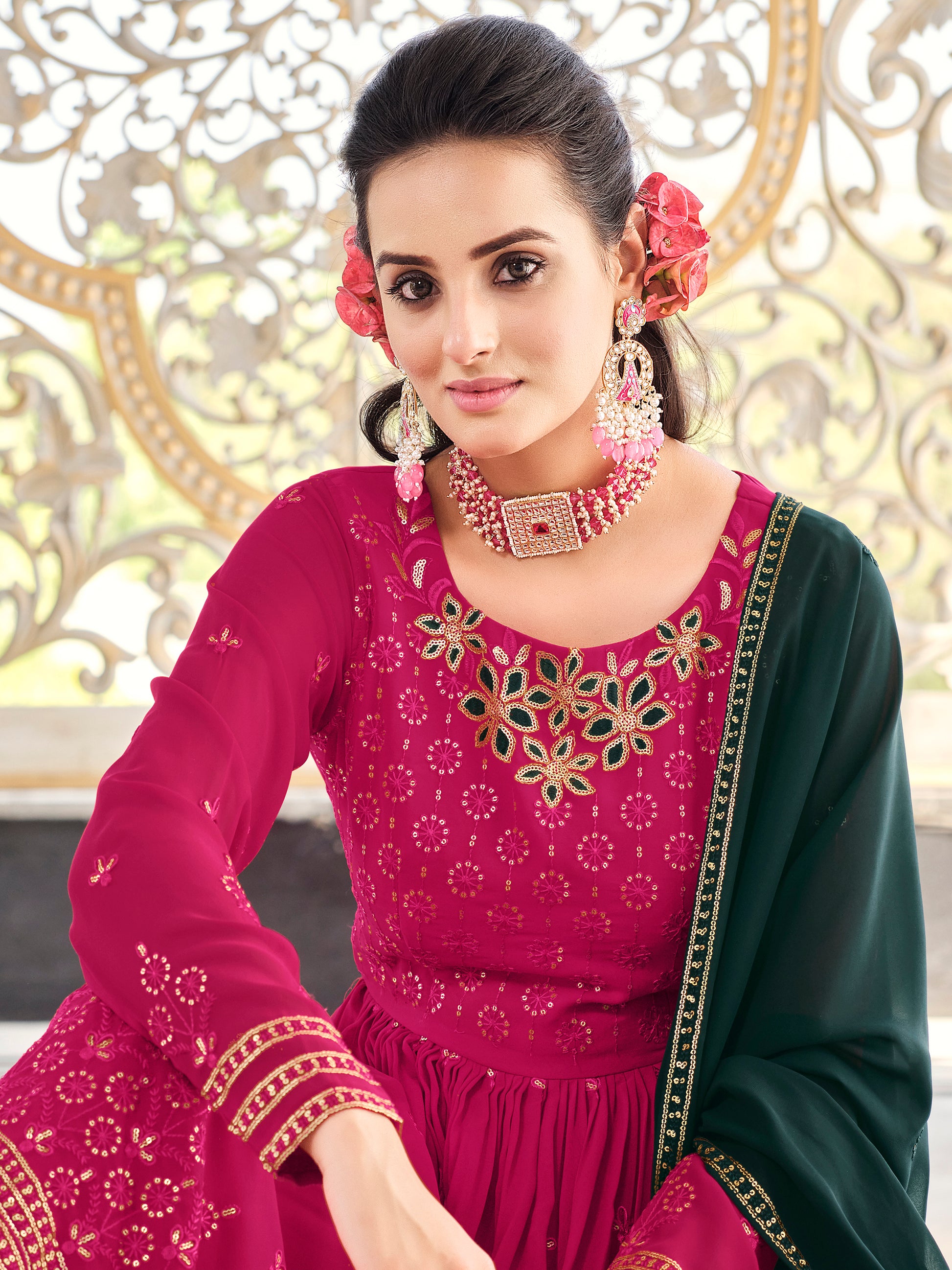 Gorgeous Rani Pink Sequins Georgette Event Wear Salwar Kameez