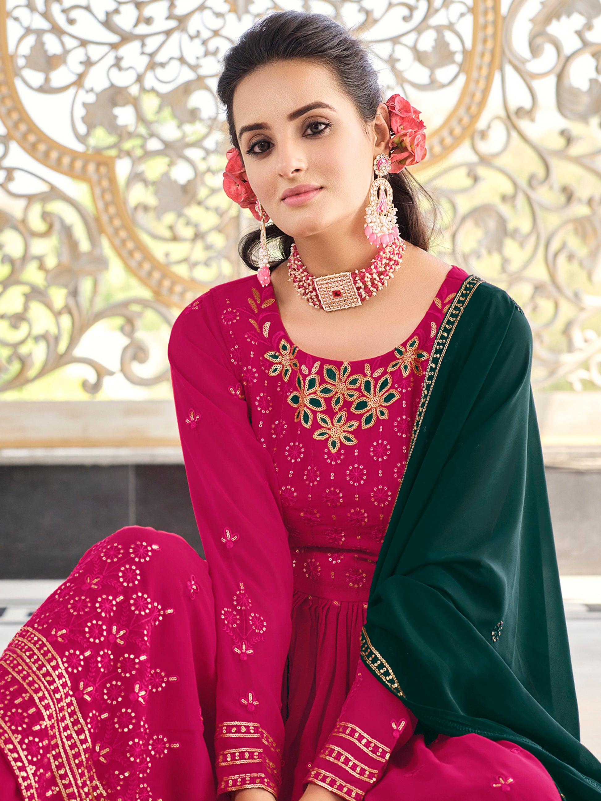 Gorgeous Rani Pink Sequins Georgette Event Wear Salwar Kameez