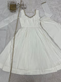 Elegant Off-White Mirror Laced Chanderi Festive Wear Anarkali Gown
