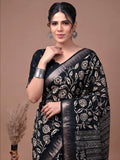 Wonderful Black Floral Printed Silk Casual Wear Saree With Blouse