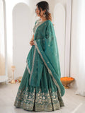 Enchanting Sea Green Sequins Silk Wedding Lehenga Choli With Dupatta