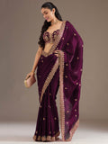 Wonderful Wine Sequins Embroidered Tissue Party Wear Saree With Blouse