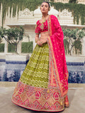 Grand Olive Green Embroidered Organza Function Wear Lehenga With Blouse