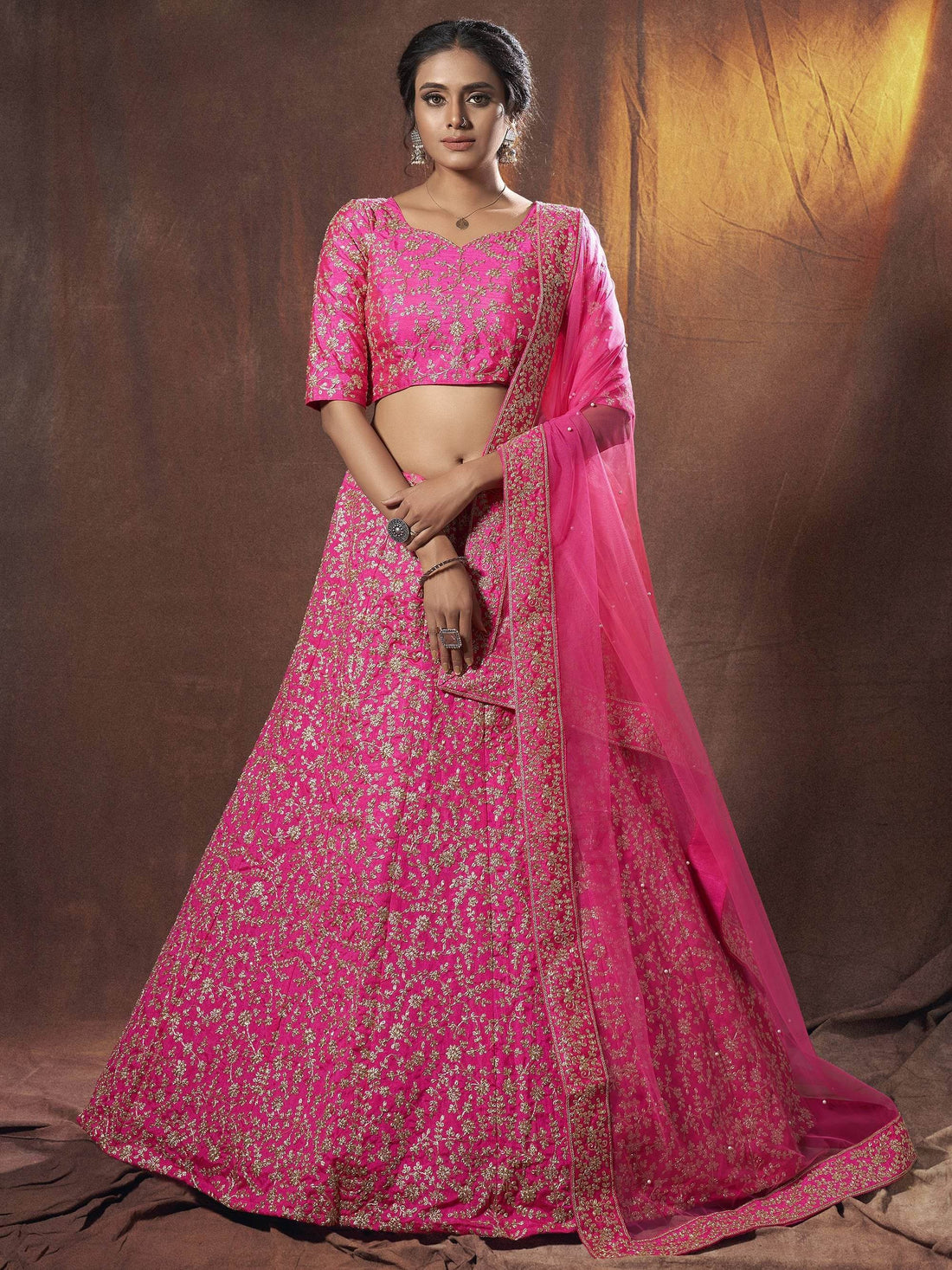 Fantastic Pink Dori Embroidery Silk Wedding Wear Lehenga Choli With Dupatta