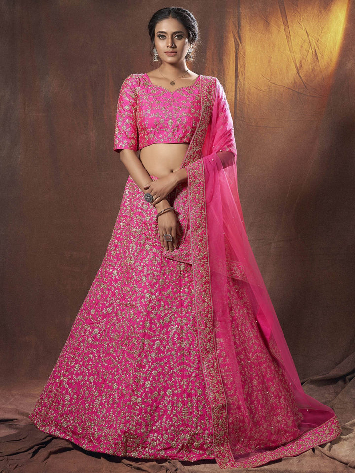 Fantastic Pink Dori Embroidery Silk Wedding Wear Lehenga Choli With Dupatta