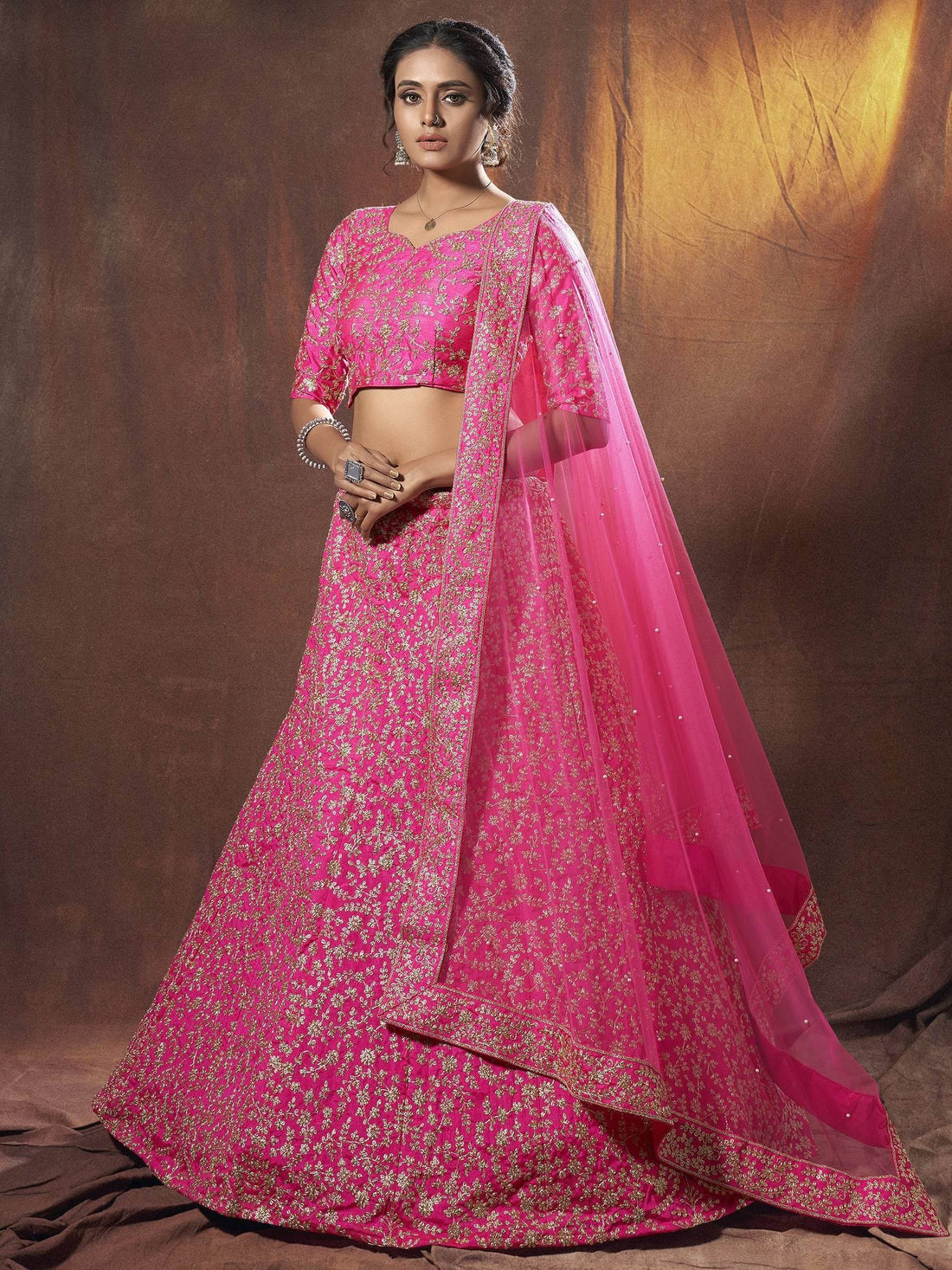 Fantastic Pink Dori Embroidery Silk Wedding Wear Lehenga Choli With Dupatta