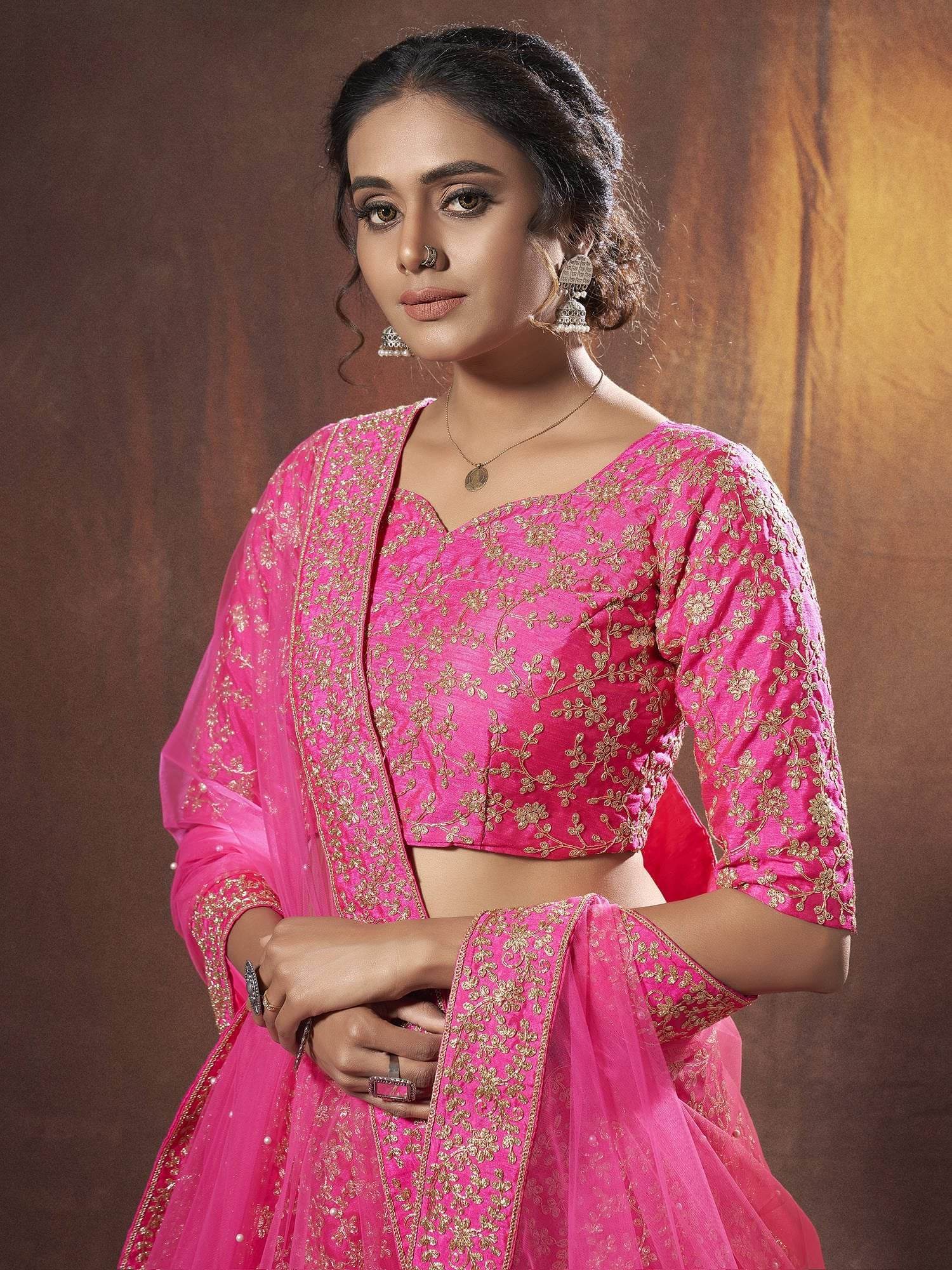 Fantastic Pink Dori Embroidery Silk Wedding Wear Lehenga Choli With Dupatta