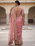Sparkling Pink Thread Work Silk Wedding Wear Saree With Blouse
