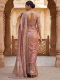 Marvelous Peach Diamond Work Silk Designer Saree With Blouse