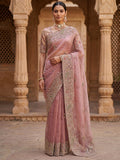 Marvelous Peach Diamond Work Silk Designer Saree With Blouse