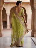 Fashionable Green Thread Work Silk Wedding Saree With Blouse