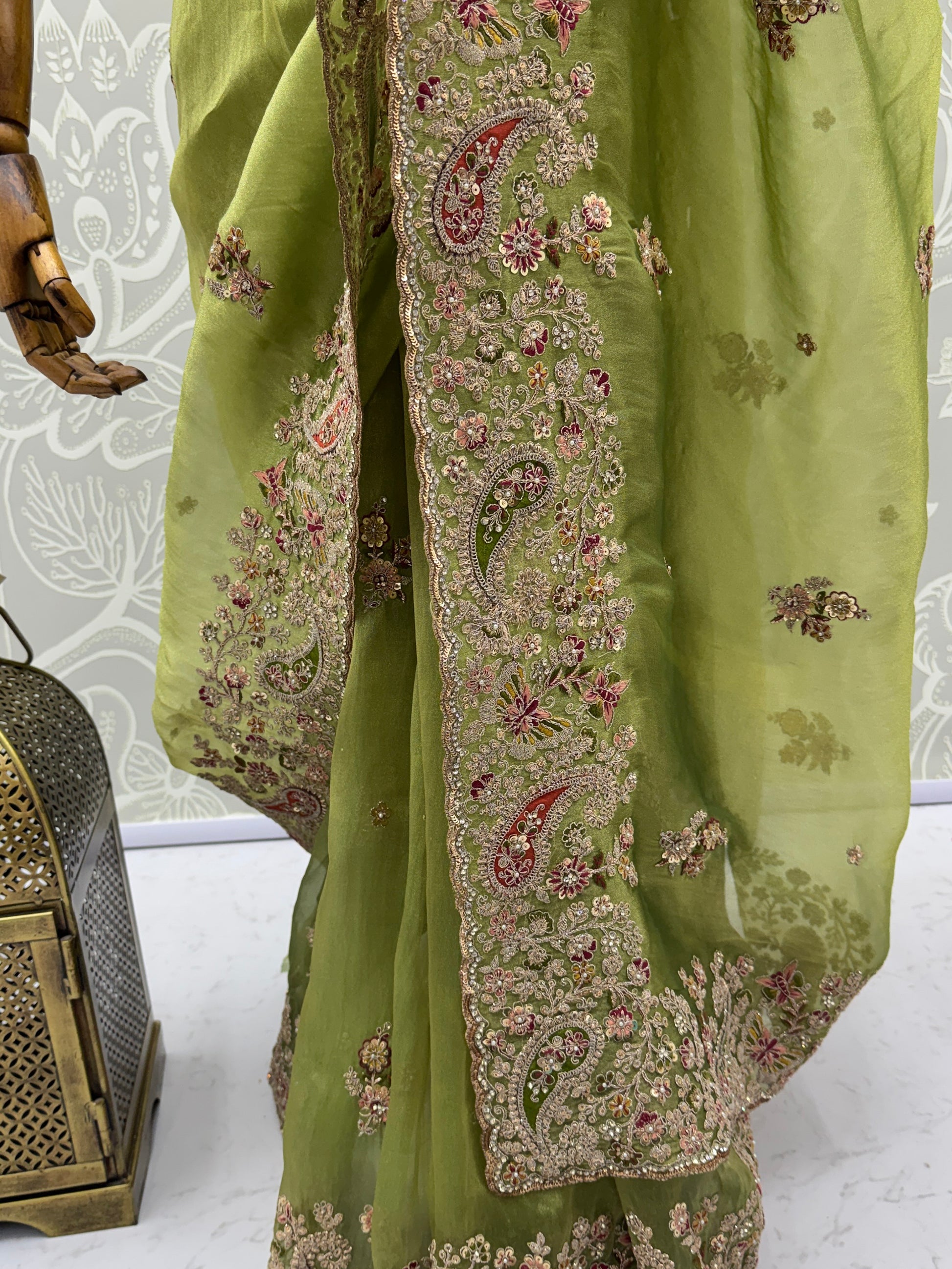 Fashionable Green Thread Work Silk Wedding Saree With Blouse
