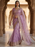 Lovable Lavender Multi-Thread Work Silk Engagement Wear Saree
