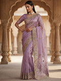Lovable Lavender Multi-Thread Work Silk Engagement Wear Saree