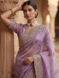 Lovable Lavender Multi-Thread Work Silk Engagement Wear Saree