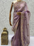 Lovable Lavender Multi-Thread Work Silk Engagement Wear Saree