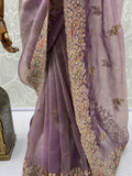 Lovable Lavender Multi-Thread Work Silk Engagement Wear Saree