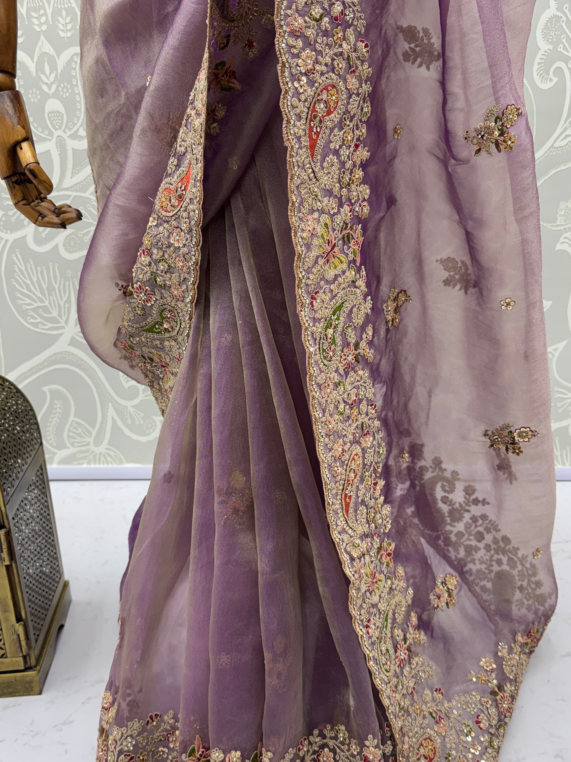 Lovable Lavender Multi-Thread Work Silk Engagement Wear Saree