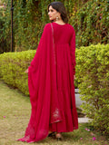 Elegant Dark Pink Foil Work Chiffon Festive Salwar Kameez With Dupatta