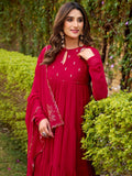 Elegant Dark Pink Foil Work Chiffon Festive Salwar Kameez With Dupatta
