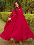 Elegant Dark Pink Foil Work Chiffon Festive Salwar Kameez With Dupatta