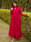 Elegant Dark Pink Foil Work Chiffon Festive Salwar Kameez With Dupatta