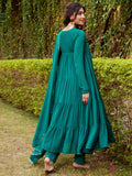 Cute Teal Green Foil Work Chiffon Festive Wear Salwar With Dupatta