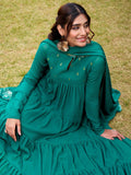 Cute Teal Green Foil Work Chiffon Festive Wear Salwar With Dupatta