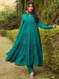 Cute Teal Green Foil Work Chiffon Festive Wear Salwar With Dupatta
