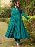 Cute Teal Green Foil Work Chiffon Festive Wear Salwar With Dupatta