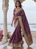 Incredible Purple Dori Embroidered Silk Wedding Saree With Blouse