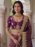 Incredible Purple Dori Embroidered Silk Wedding Saree With Blouse