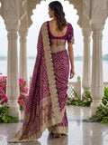 Incredible Purple Dori Embroidered Silk Wedding Saree With Blouse