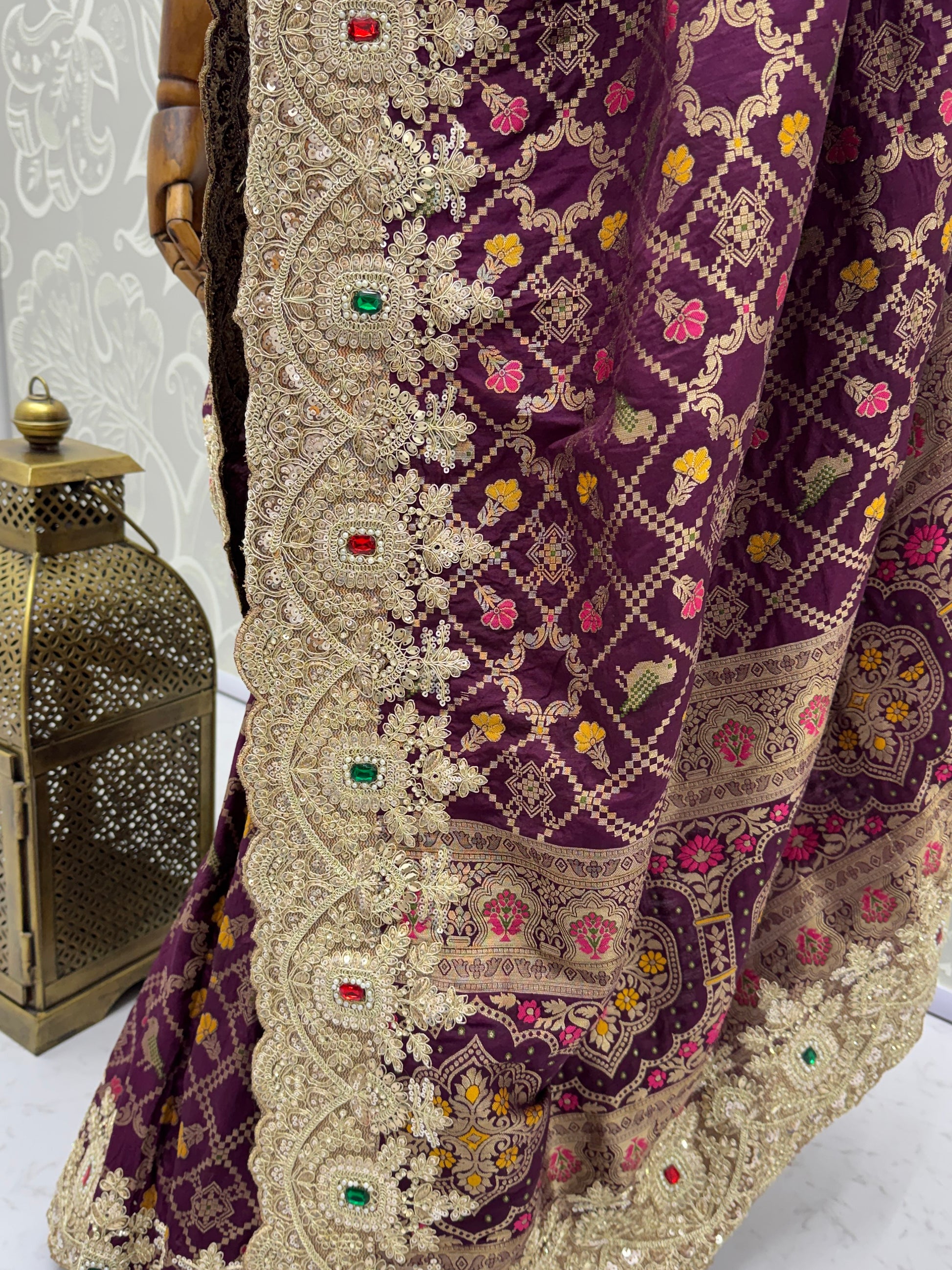 Incredible Purple Dori Embroidered Silk Wedding Saree With Blouse