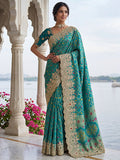Rich Teal Green Zari Weaving Silk Bridesmaid Saree With Blouse