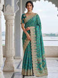 Rich Teal Green Zari Weaving Silk Bridesmaid Saree With Blouse