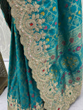 Rich Teal Green Zari Weaving Silk Bridesmaid Saree With Blouse